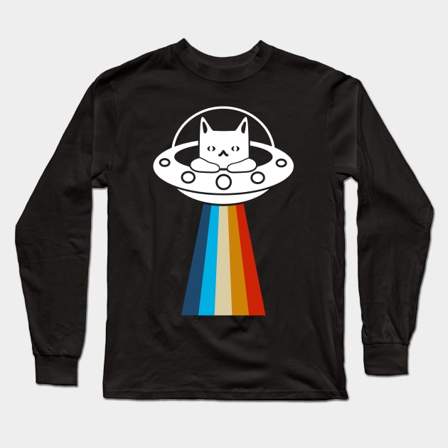 Funny Retro Ufo Cat Long Sleeve T-Shirt by MaikaeferDesign